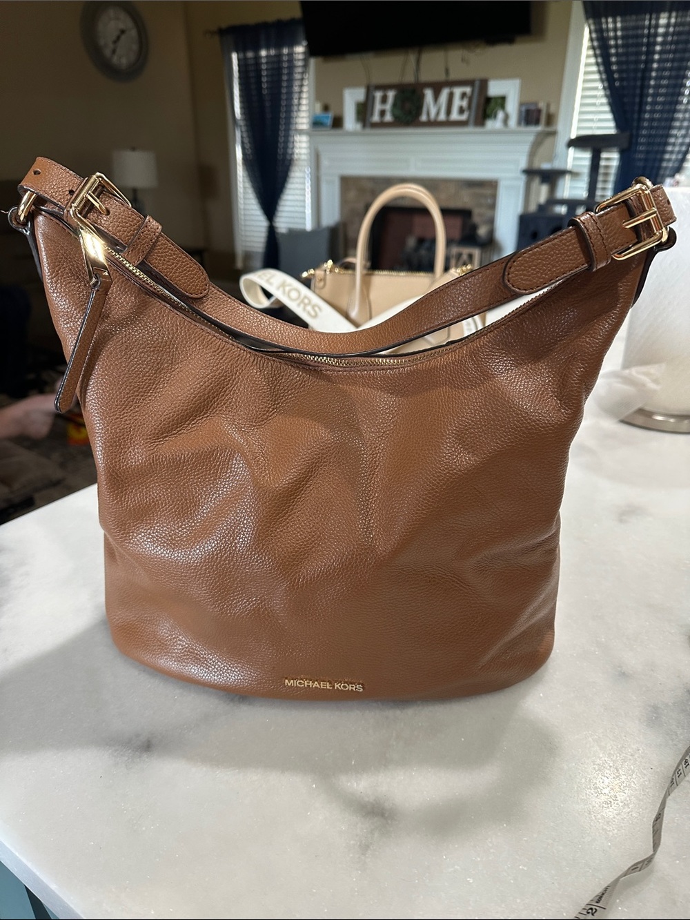 Michael Kors Cognac Pebbled Leather Shoulder Hobo